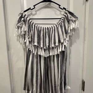 Kori Off the shoulder Grey and White Striped Top